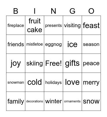 Winter Holiday Bingo Card