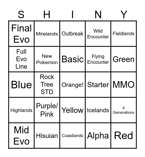 Shiny Hunting Bingo Card