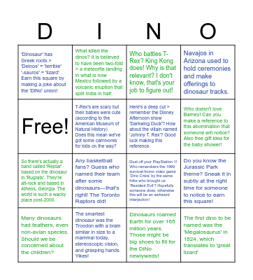 DiNo Wedding Party Bingo! Bingo Card