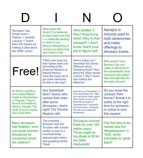 DiNo Wedding Party Bingo! Bingo Card