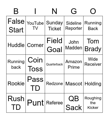 NFL Football Trivia Bingo Card