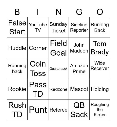 NFL Football Trivia Bingo Card