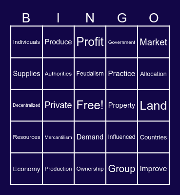 GROUP 2 MARKET ECONOMY Bingo Card