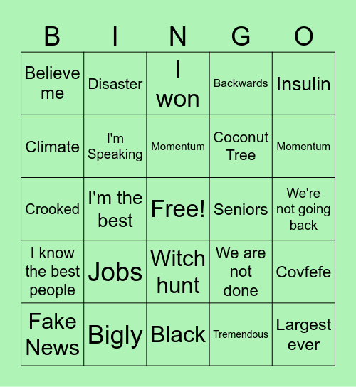 Harris Trump Bingo Card