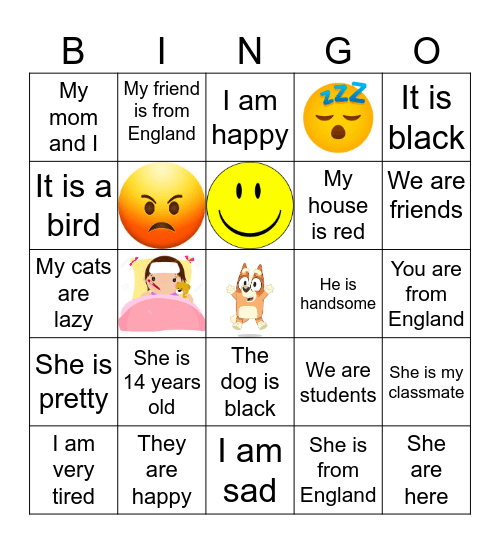 Verb to be Bingo Card