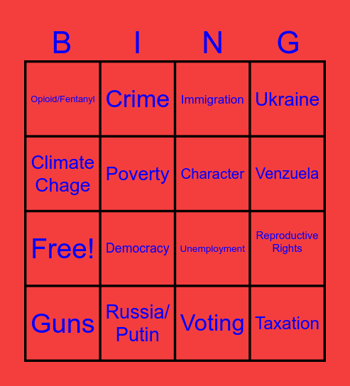 September 10 Debate Bingo Card