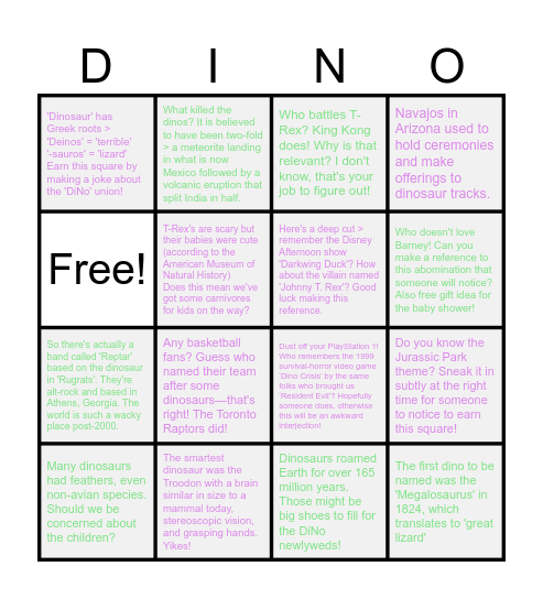 DiNo Wedding Party Bingo! Bingo Card