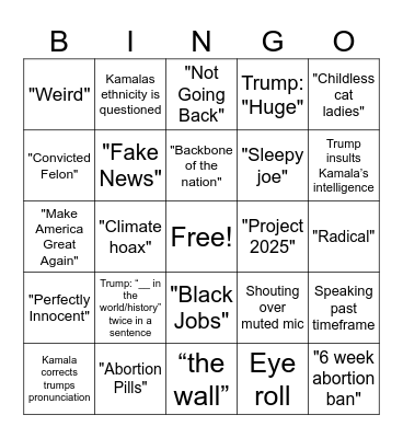 2024 Presidential Debate Bingo Card