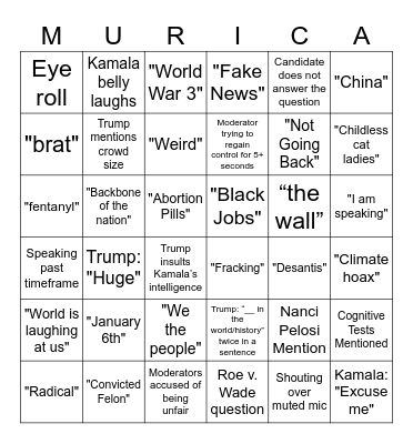 2024 Presidential Debate Bingo Card