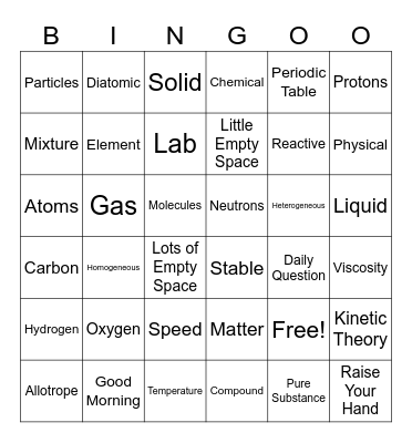 Classification of Matter Bingo Card