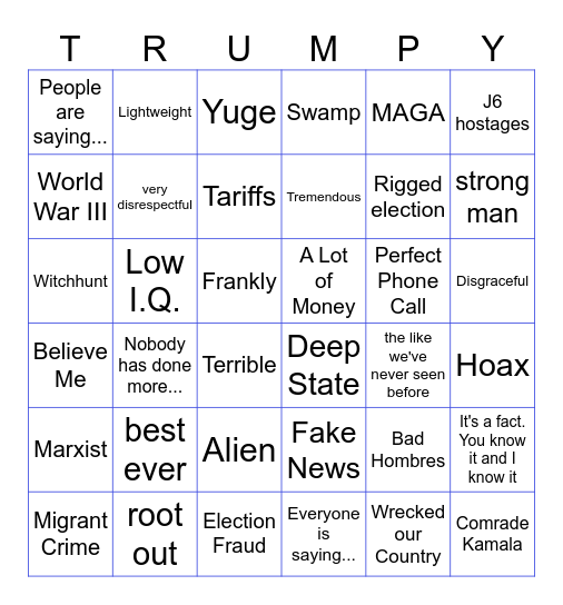 Trump Debate Card Bingo Card