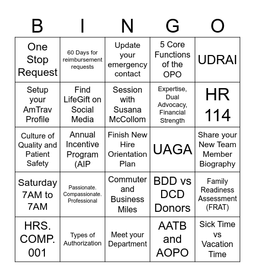 September 2024 Orientation Bingo Card