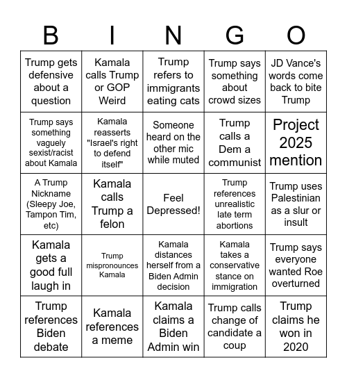 Debate Bingo Card