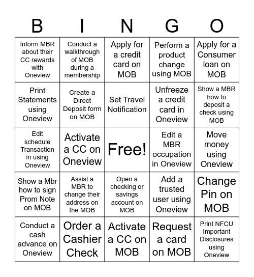 Digital Champion Bingo Card