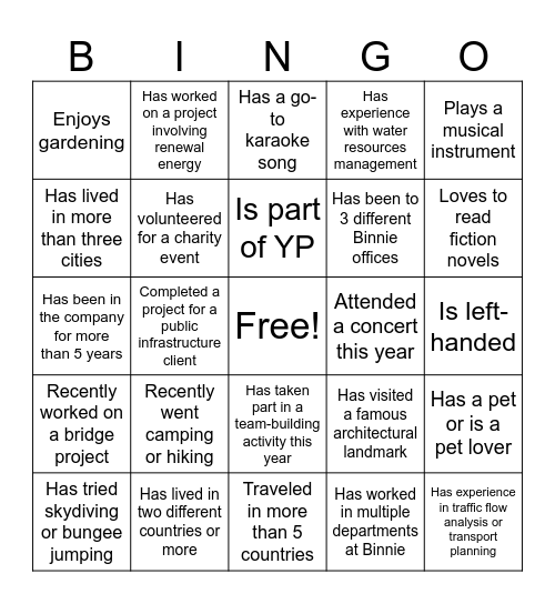 Binnie Human Bingo Card