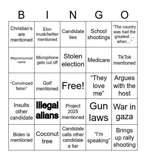 Debate bingo Card