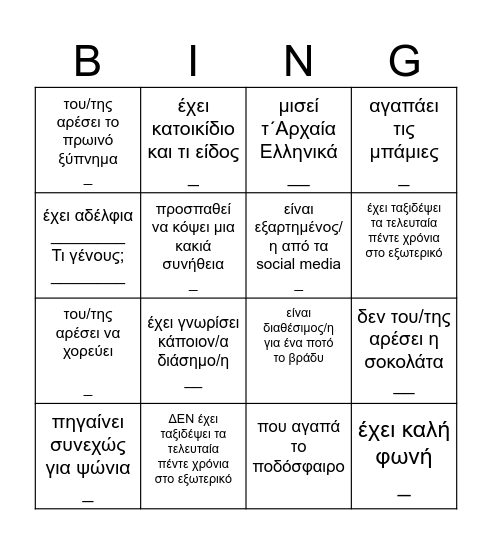 Human Bingo Card