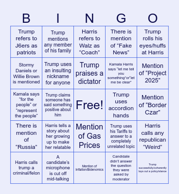 Presidential Debate Bingo Card