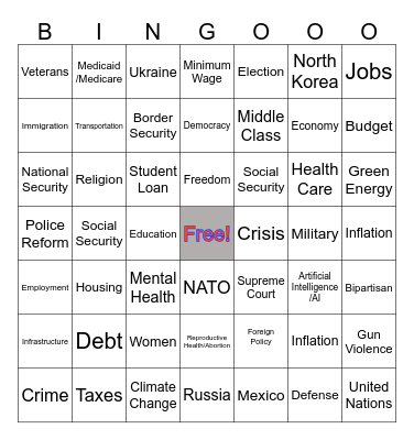 Presidential Debate - Sept. 2024 Bingo Card