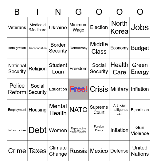 Presidential Debate - Sept. 2024 Bingo Card