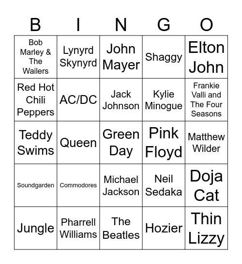 Who Sings It? Bingo Card
