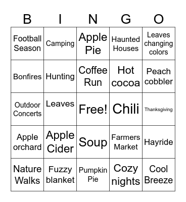 Fall Harvest Bingo Card