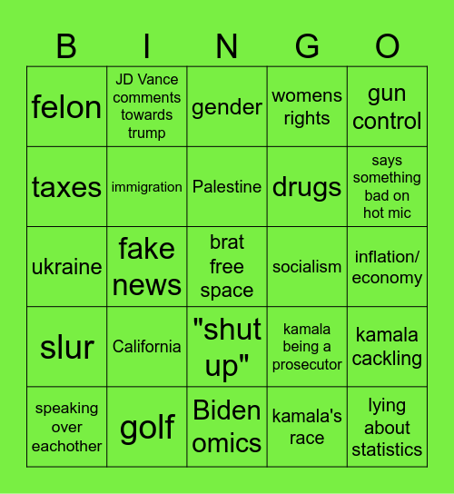 debate bingo Card