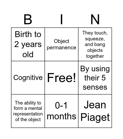 Sensorimotor Period Bingo Card