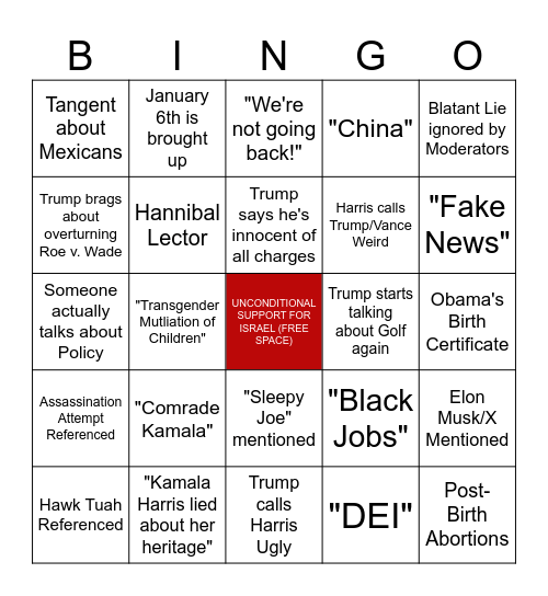 DEBATE NIGHT BINGO Card