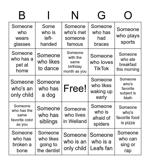 Human Bingo Card