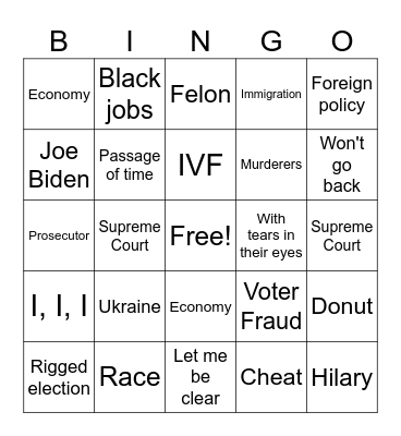 Debate Time Bingo Card