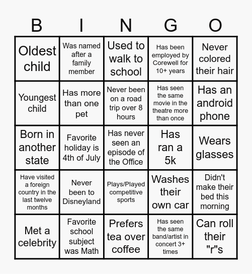 Get to Know You - CH Bingo Card