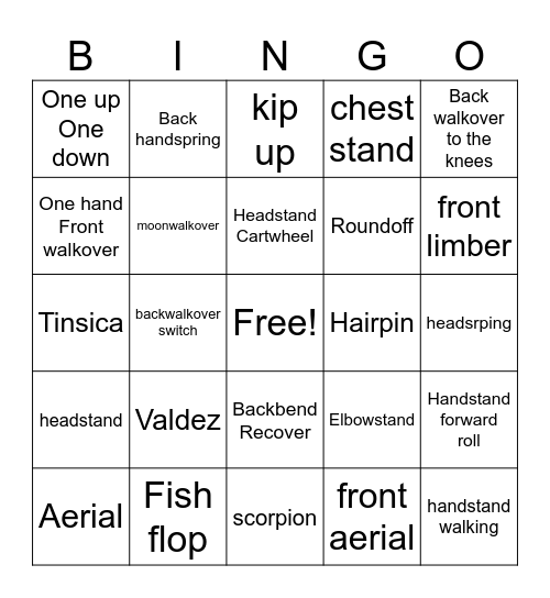 Acro Bingo Card