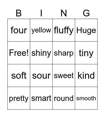 Adjectives Describe THINGS Bingo Card