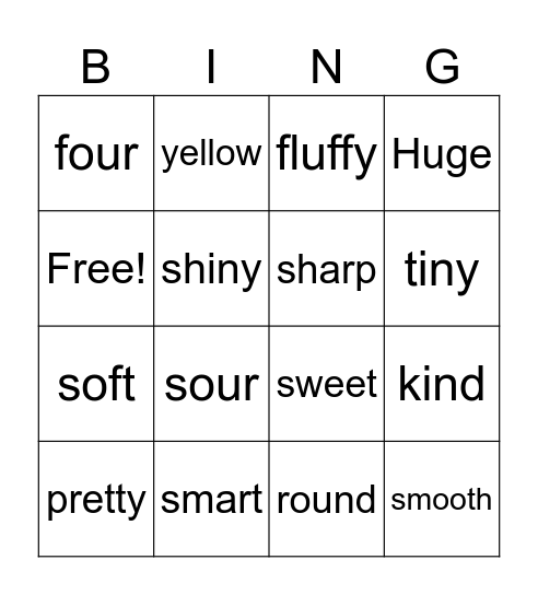 Adjectives Describe THINGS Bingo Card