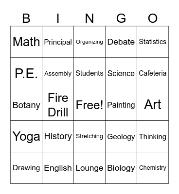 School Bingo Card