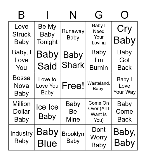 Oh 'BABY' Bingo Card