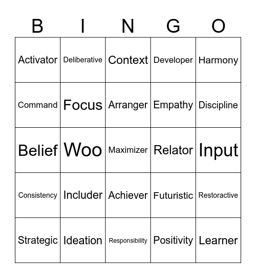 Strengths Finder Bingo Card