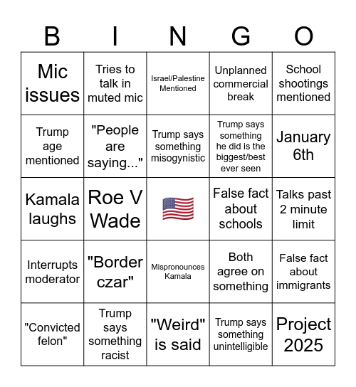 Debate Bingo Card