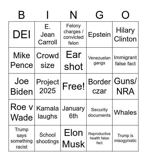 💙 HARRIS vs Trump DEBATE Bingo Card