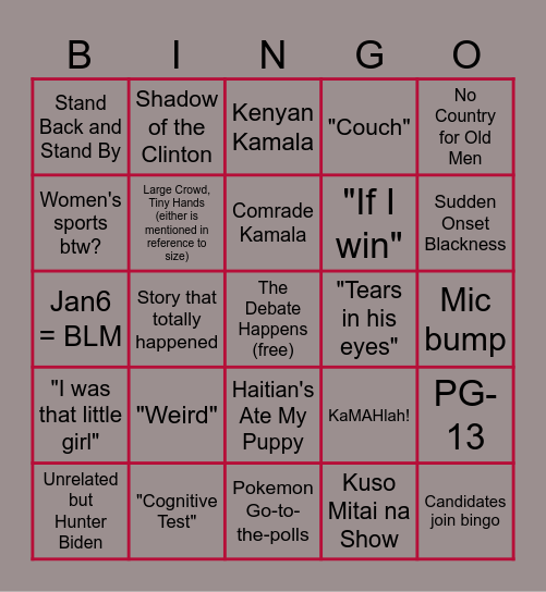 Encroaching Weird 2024 Bingo Card