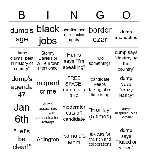 DEBATE BINGO! Bingo Card