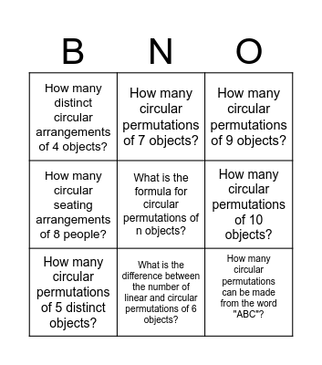 Circular Permutations Bingo Card