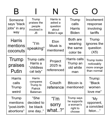 Debate Night Woooo Bingo Card