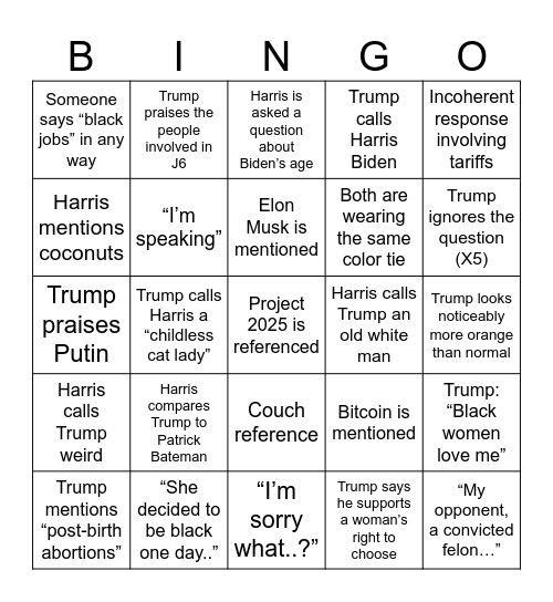 Debate Night Woooo Bingo Card