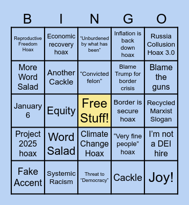 Presidential Debate Bingo Card