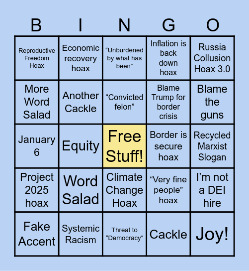 Presidential Debate Bingo Card