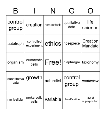 Science Chapter 1 BINGO Card
