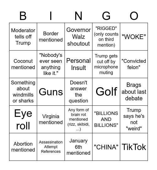 Debate Bingo Card