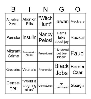 Presidential Debate Bingo Card